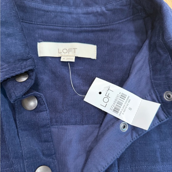 LOFT Dark Navy Corduroy Button-Front Dress - Picture 3 of 4